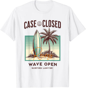 "Case (Scales of Justice) Closed Funny Surfing Lawyer" T-Shirt - T-Shirt | White