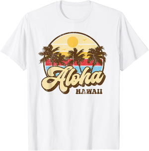 Aloha Hawaii Hawaiian Island Palm Surfboard Beach Surf retro T-Shirt - T-Shirt | White