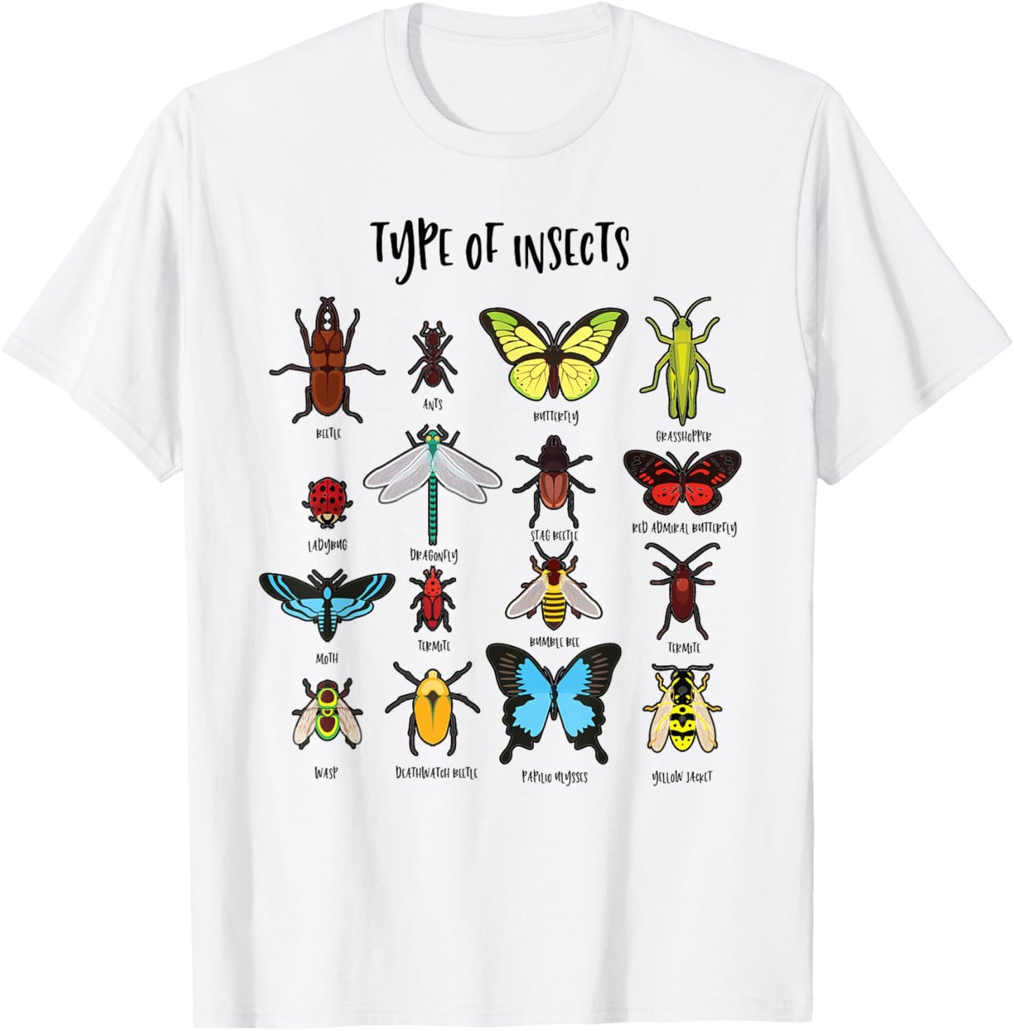 Types of Insects Study of Biology Science Bug Identification T-Shirt - T-Shirt | White
