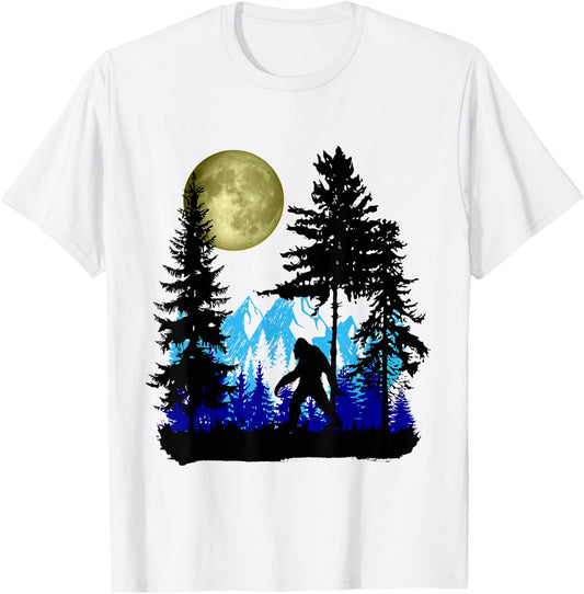 Bigfoot Hiding Under Full Moon for Sasquatch Lover T-Shirt - T-Shirt | White