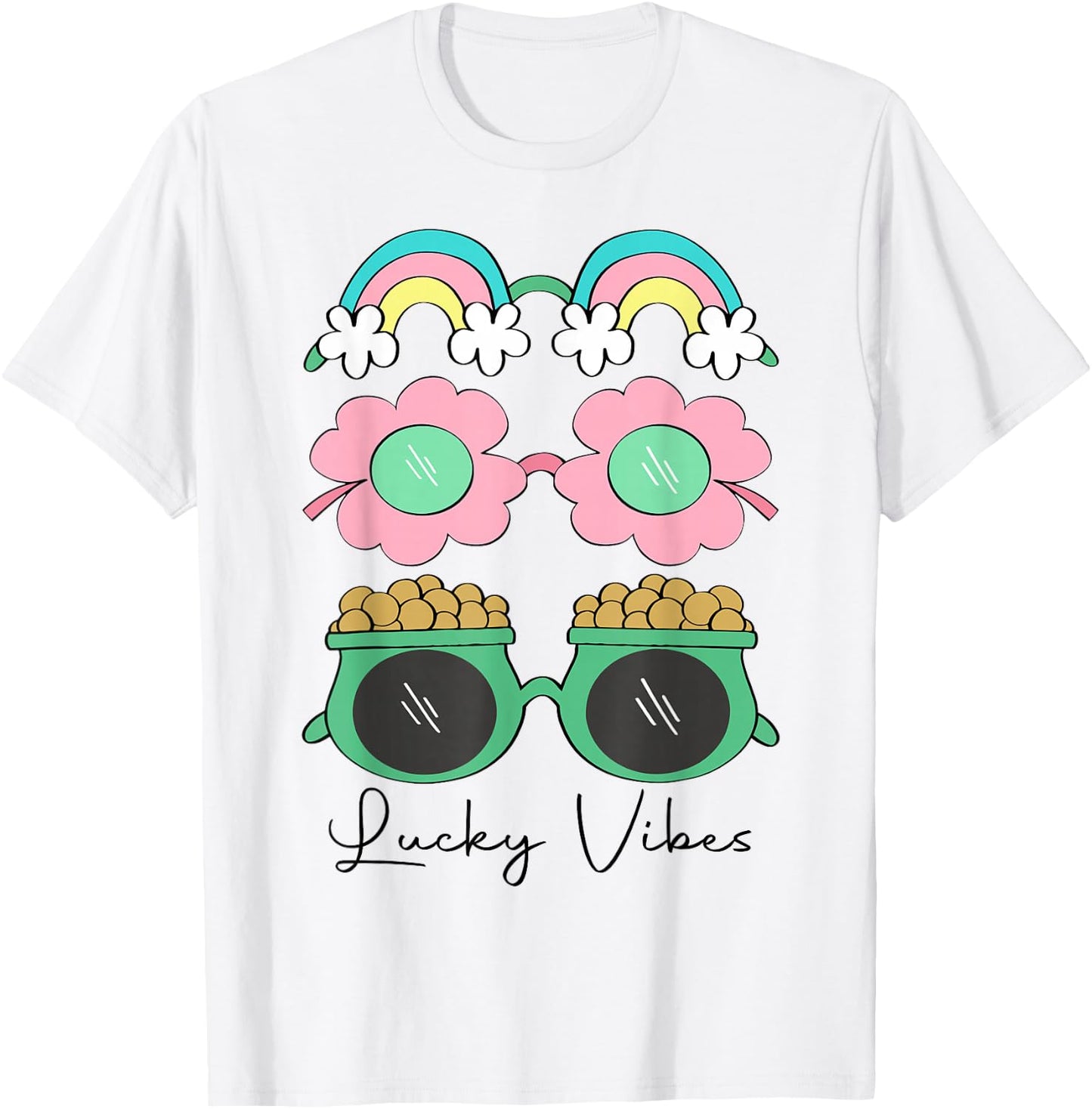 Funny Lucky Vibes Shamrock Women Retro Happy St Patricks Day T-Shirt - T-Shirt | White