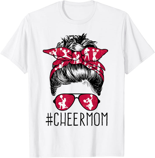 Cheer Mom Cheerleader Mama Life Messy Bun Mother's Day T-Shirt - T-Shirt | White