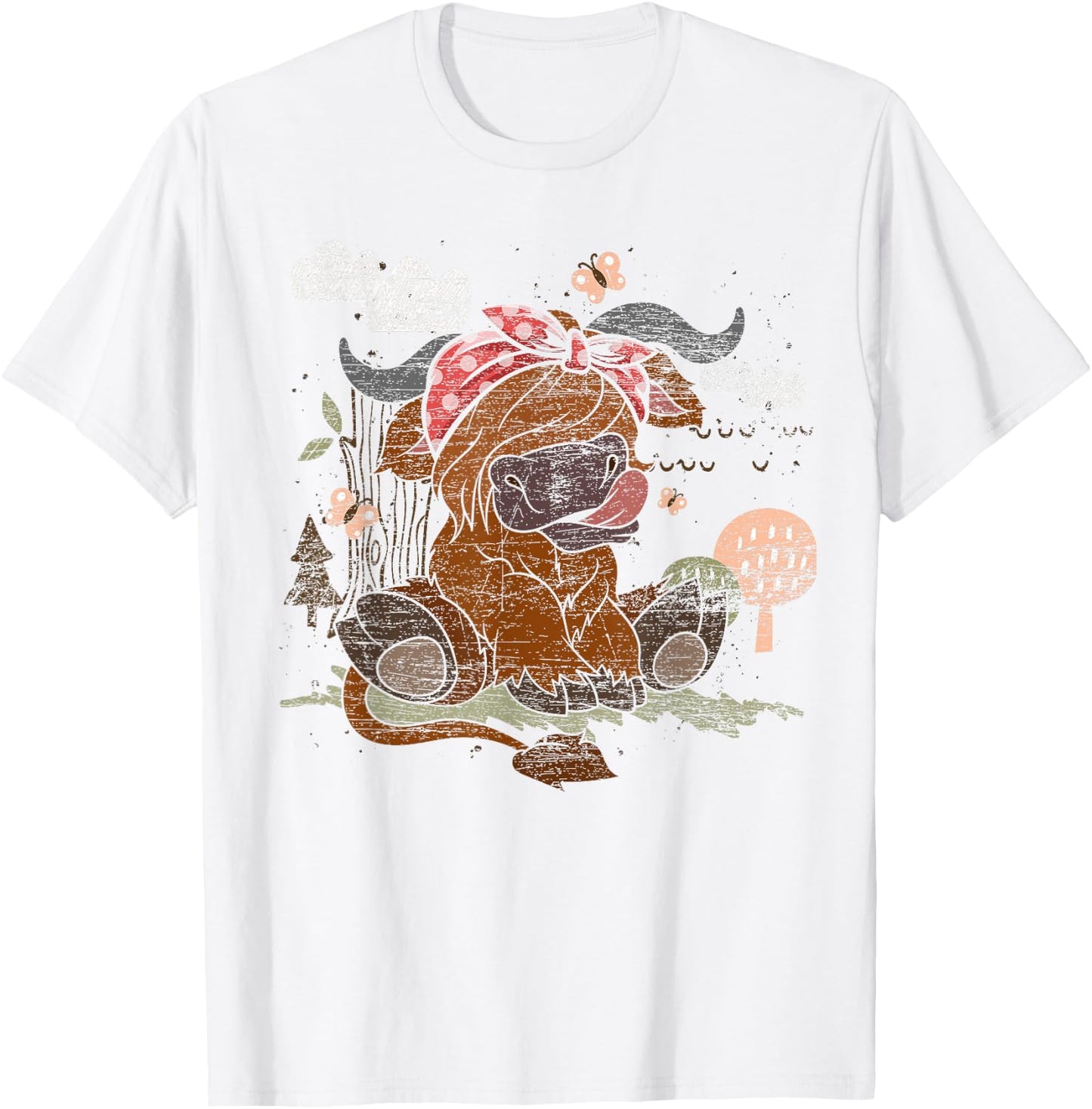 Funny Scottish Farmer Farm Animal Bandana Cute Highland Cow T-Shirt - T-Shirt | White