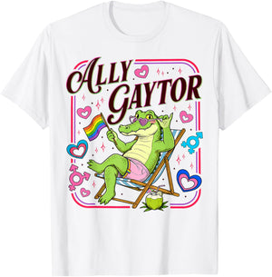 Ally Gator Pride LGBT Rainbow Flag Funny Alligator Men Women T-Shirt - T-Shirt | White