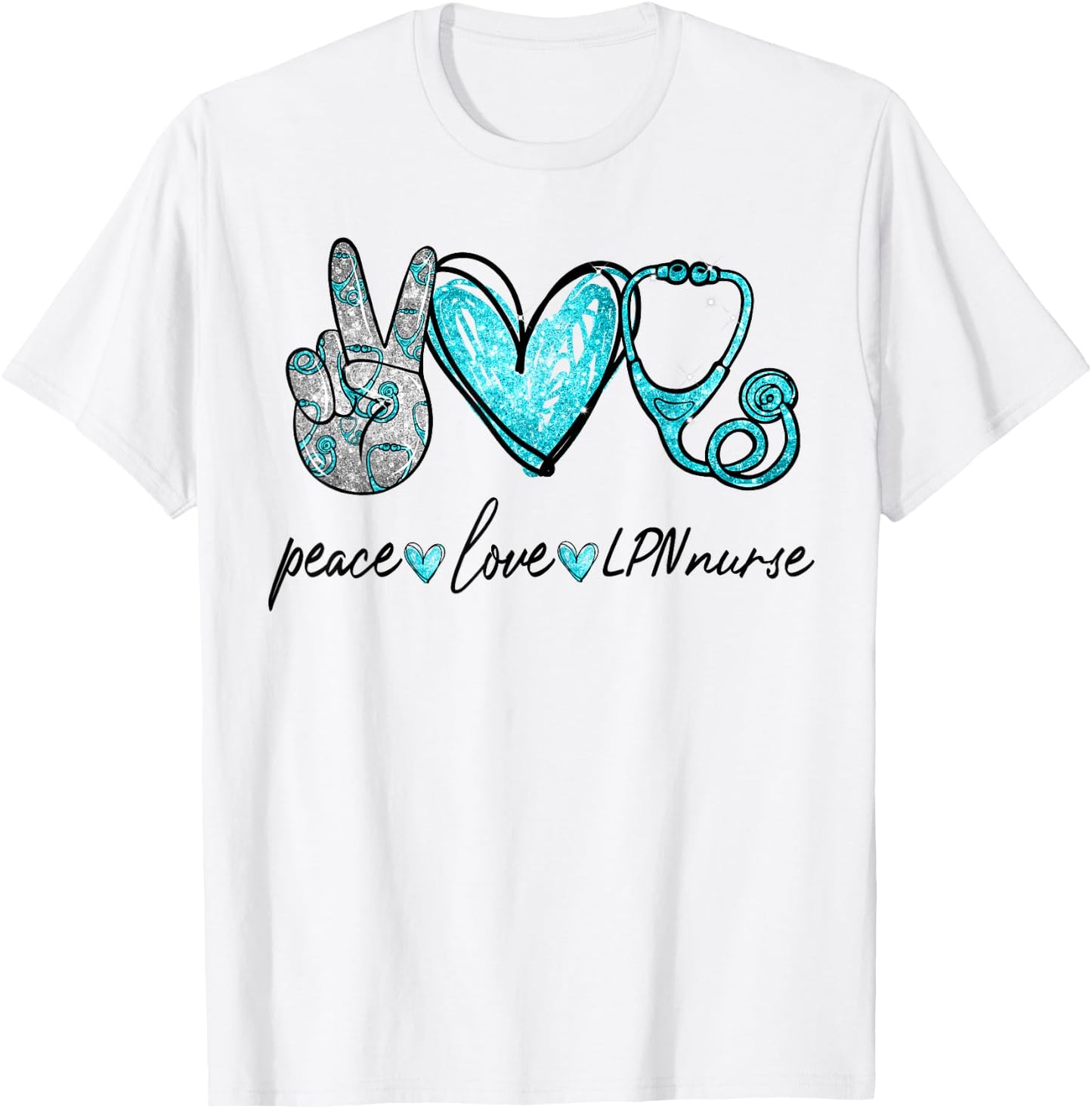 Peace Love LPN Nurse Hand Sign Peace Lovers T-Shirt - T-Shirt | White