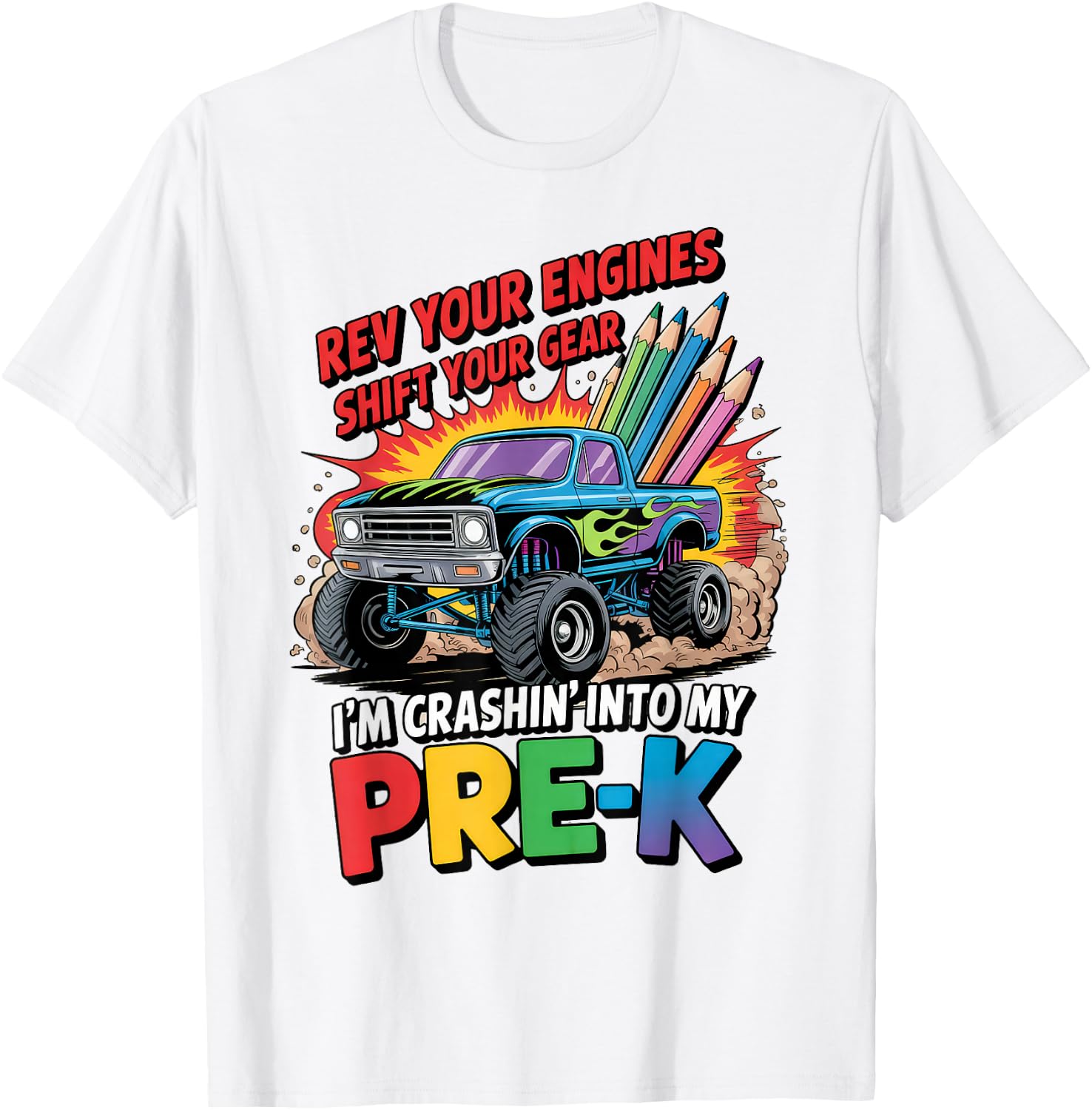 Back to School Pre-K Preschool Monster Truck First Day Boys T-Shirt - T-Shirt | White