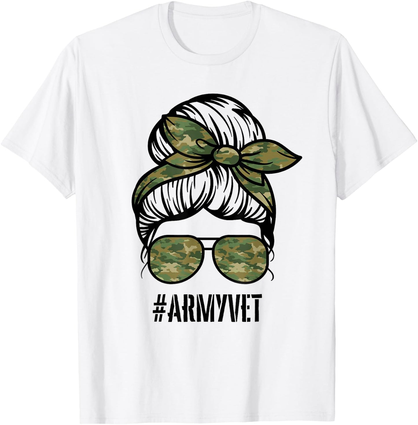 Army Vet Armyvet messy bun camouflage women's Veteran T-Shirt - T-Shirt | White