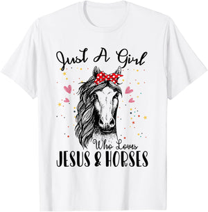 Just A Girl Who Loves Horses & Jesus Shirt Horse Riding T-Shirt - T-Shirt | White