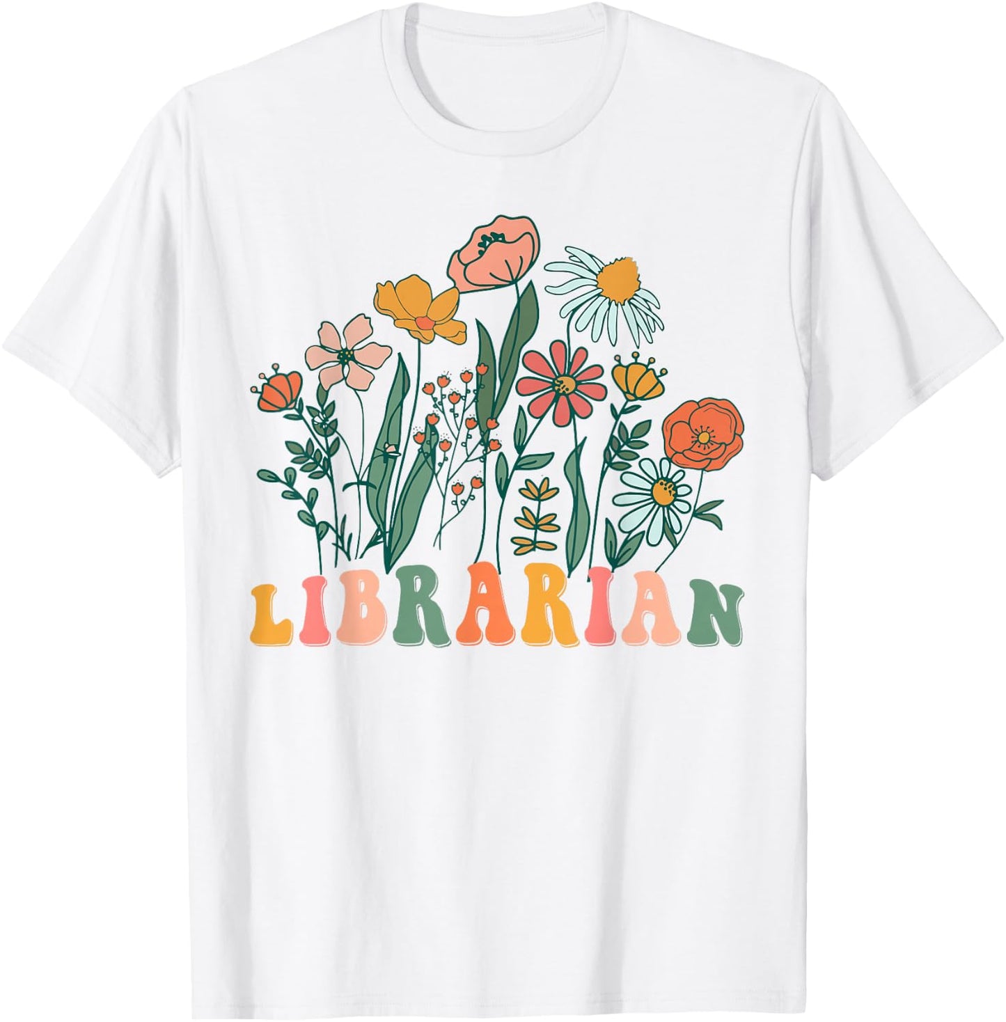 Groovy Wildflower Librarian T-Shirt - T-Shirt | White