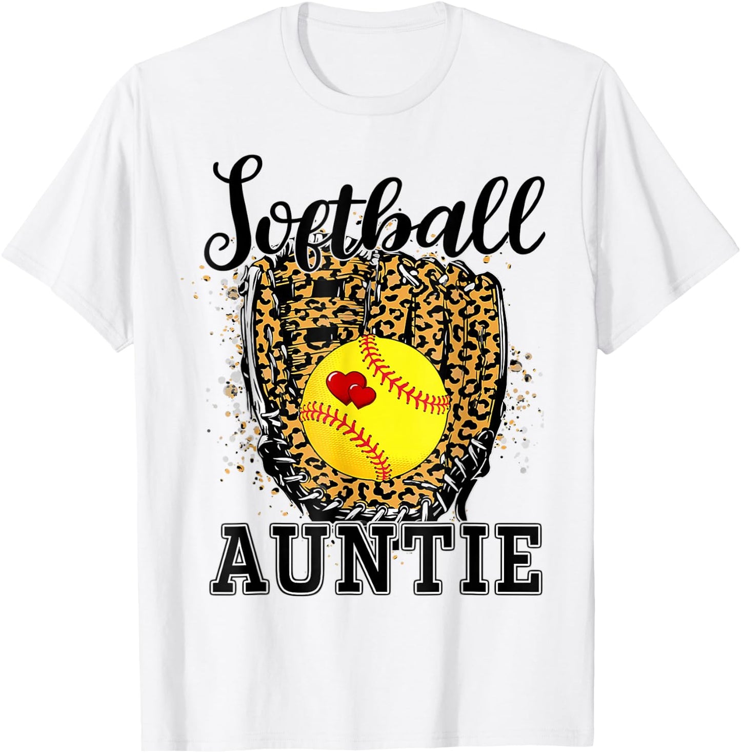Softball Auntie Leopard Game Day Aunt Mother T-Shirt - T-Shirt | White