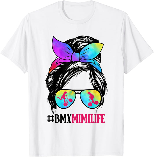BMX Mimi Life Messy Bun Hair Glasses Grandma T-Shirt - T-Shirt | White
