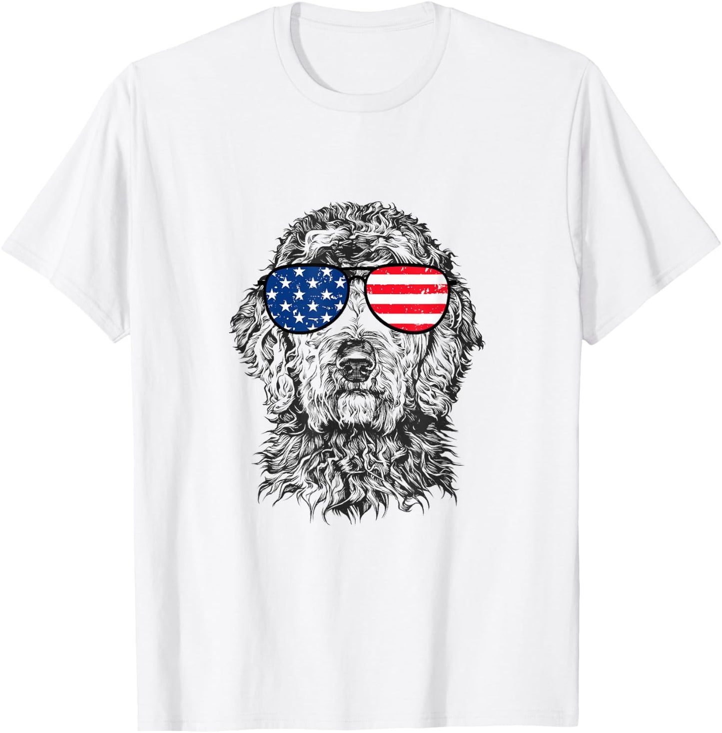 4th of July Goldendoodle Doodle Dog Patriotic USA Sunglasses T-Shirt - T-Shirt | White