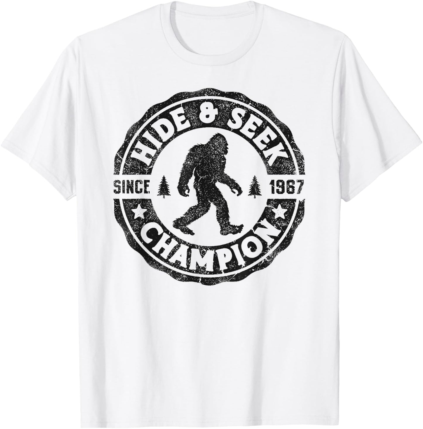 Bigfoot Hide And Seek Champion Funny Sasquatch Retro Vintage T-Shirt - T-Shirt | White