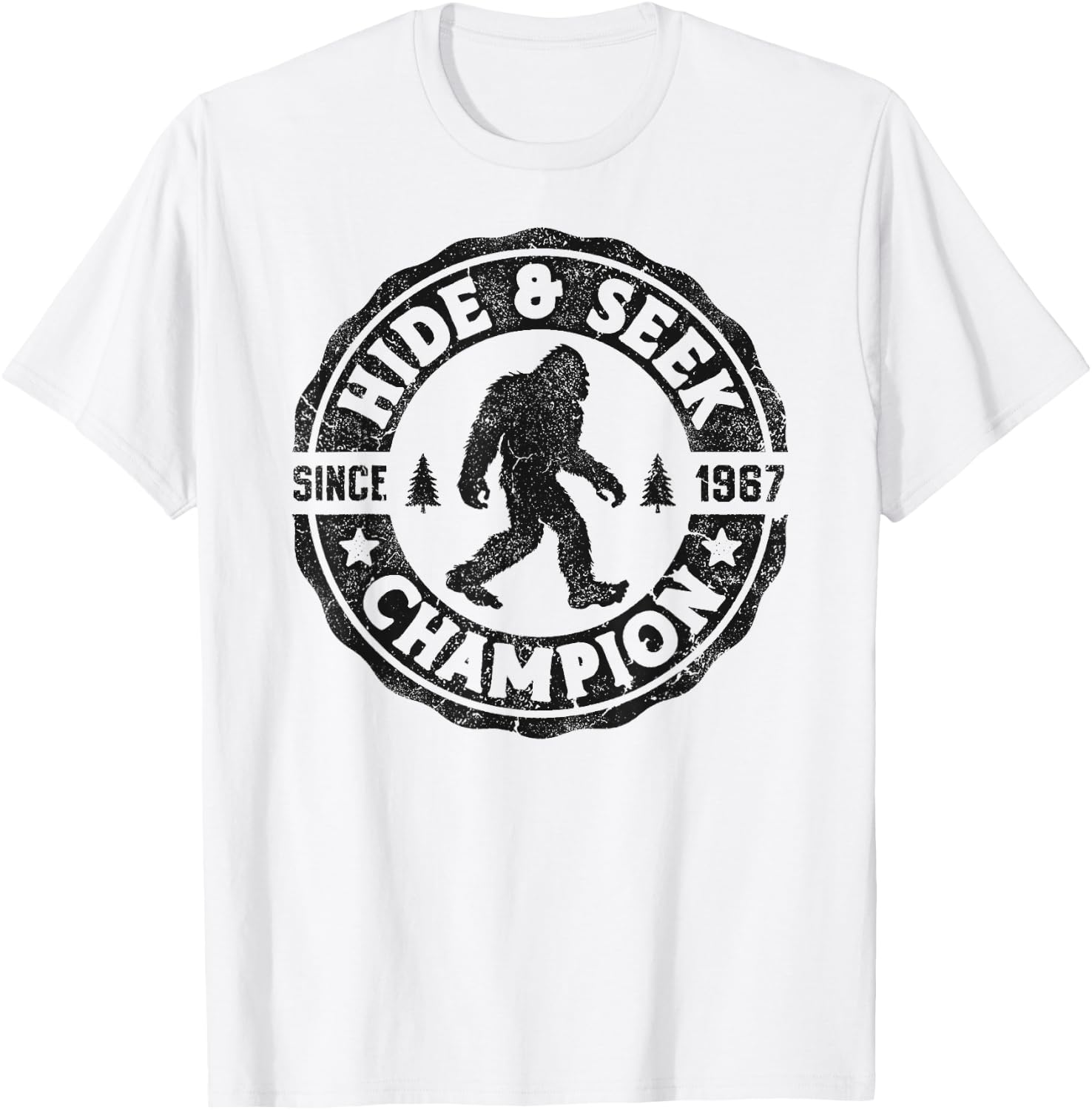 Bigfoot Hide And Seek Champion Funny Sasquatch Retro Vintage T-Shirt - T-Shirt | White