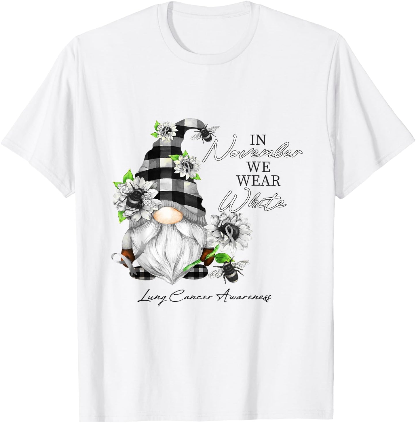 In November We Wear White for Lung Cancer Awareness Gnome T-Shirt - T-Shirt | White
