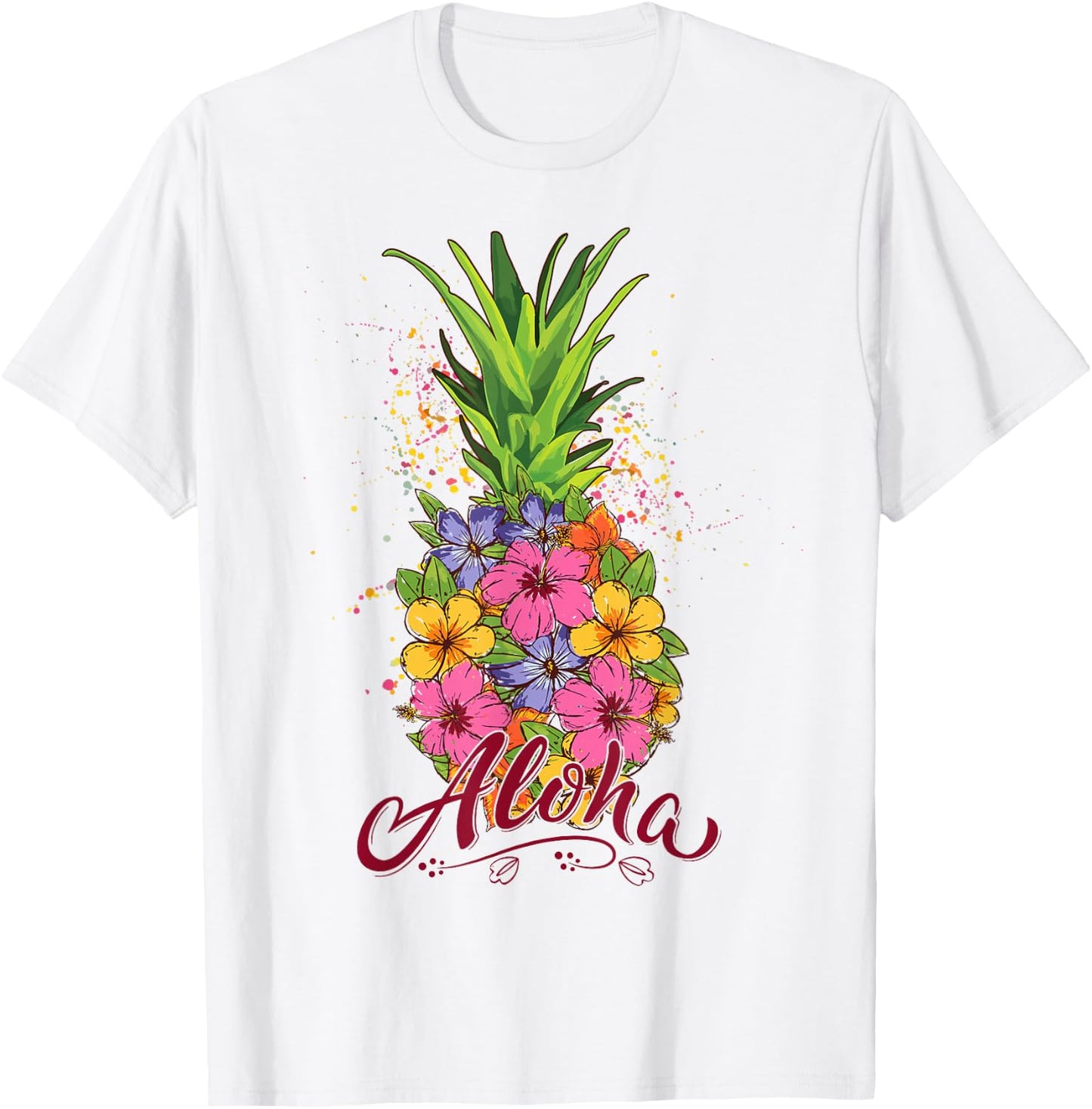 Hibiscus Aloha Hawaiian Pineapple Teen Girls Youth T-Shirt - T-Shirt | White