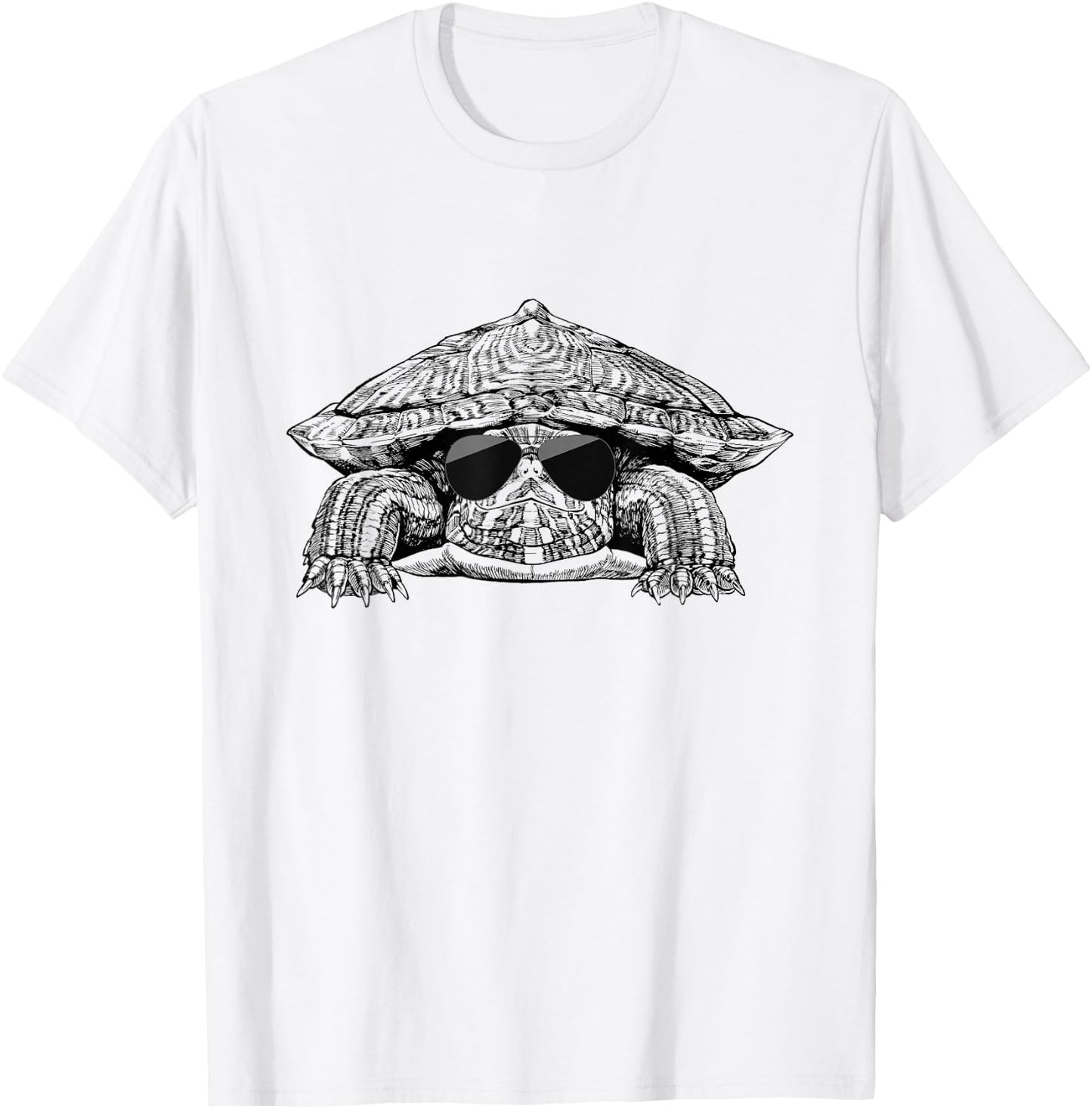 Red eared slider turtle with Sunglasses T-Shirt - T-Shirt | White