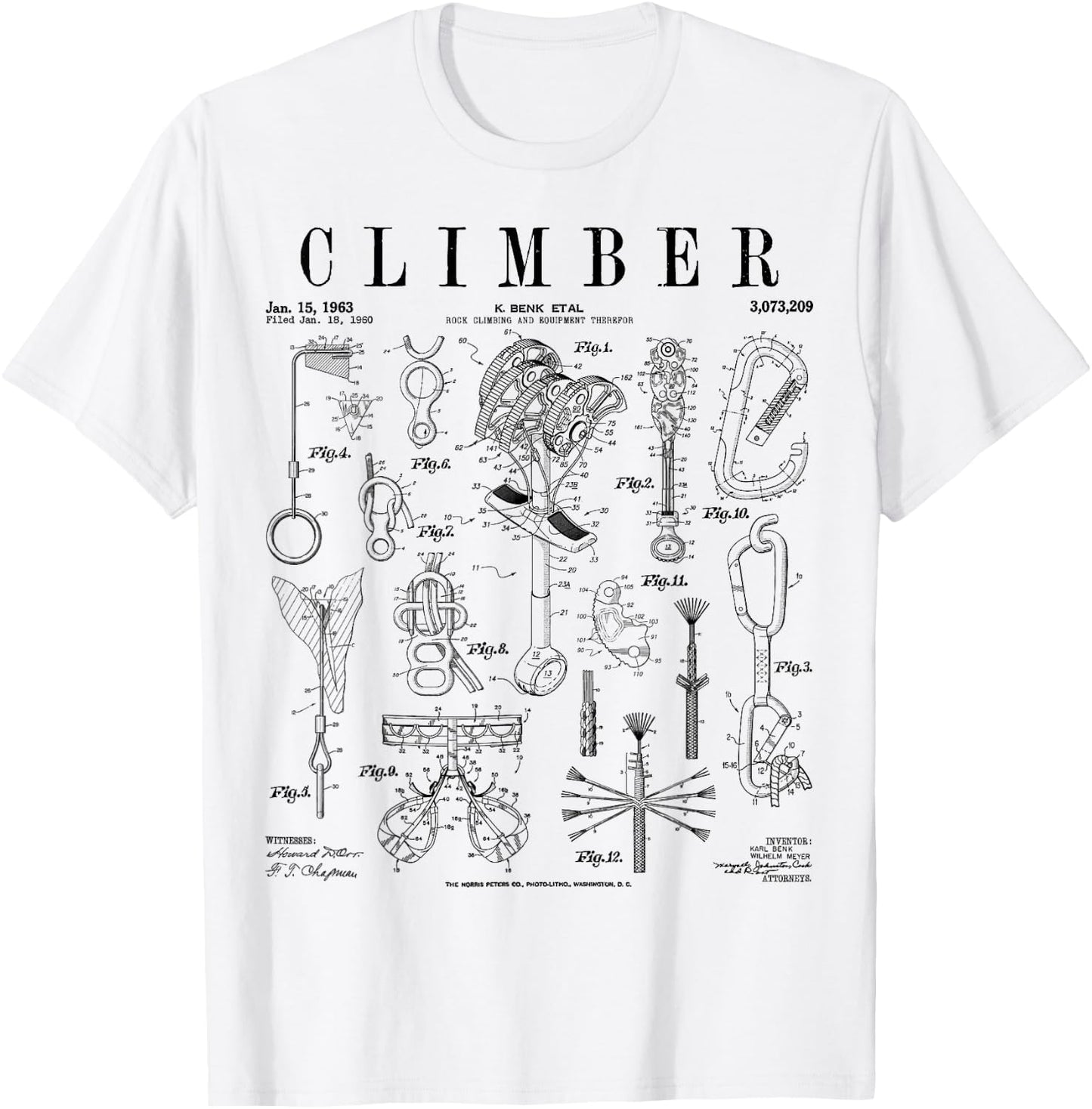 Climber Rock Climbing Bouldering Vintage Patent Print T-Shirt - T-Shirt | White