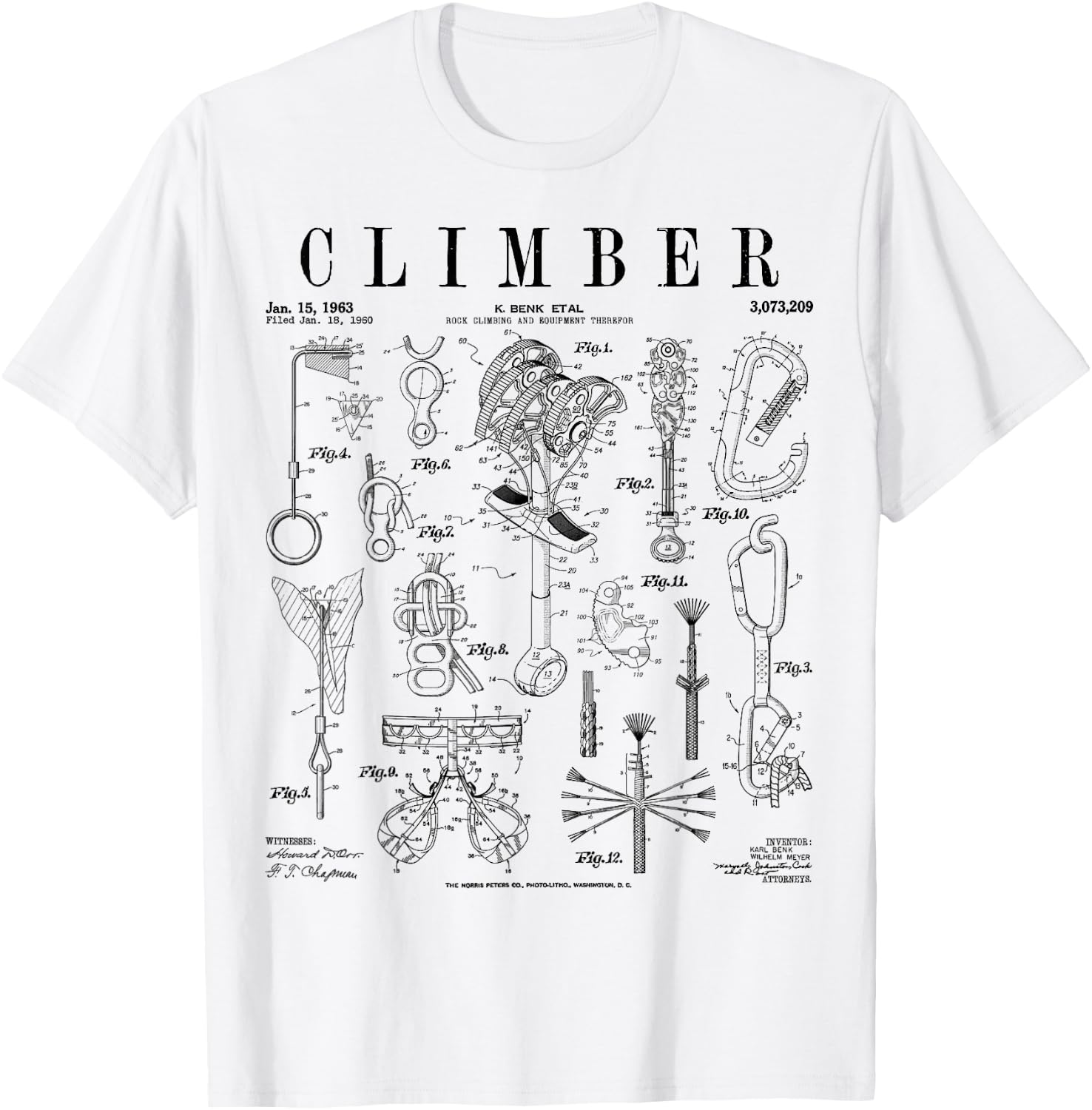 Climber Rock Climbing Bouldering Vintage Patent Print T-Shirt - T-Shirt | White