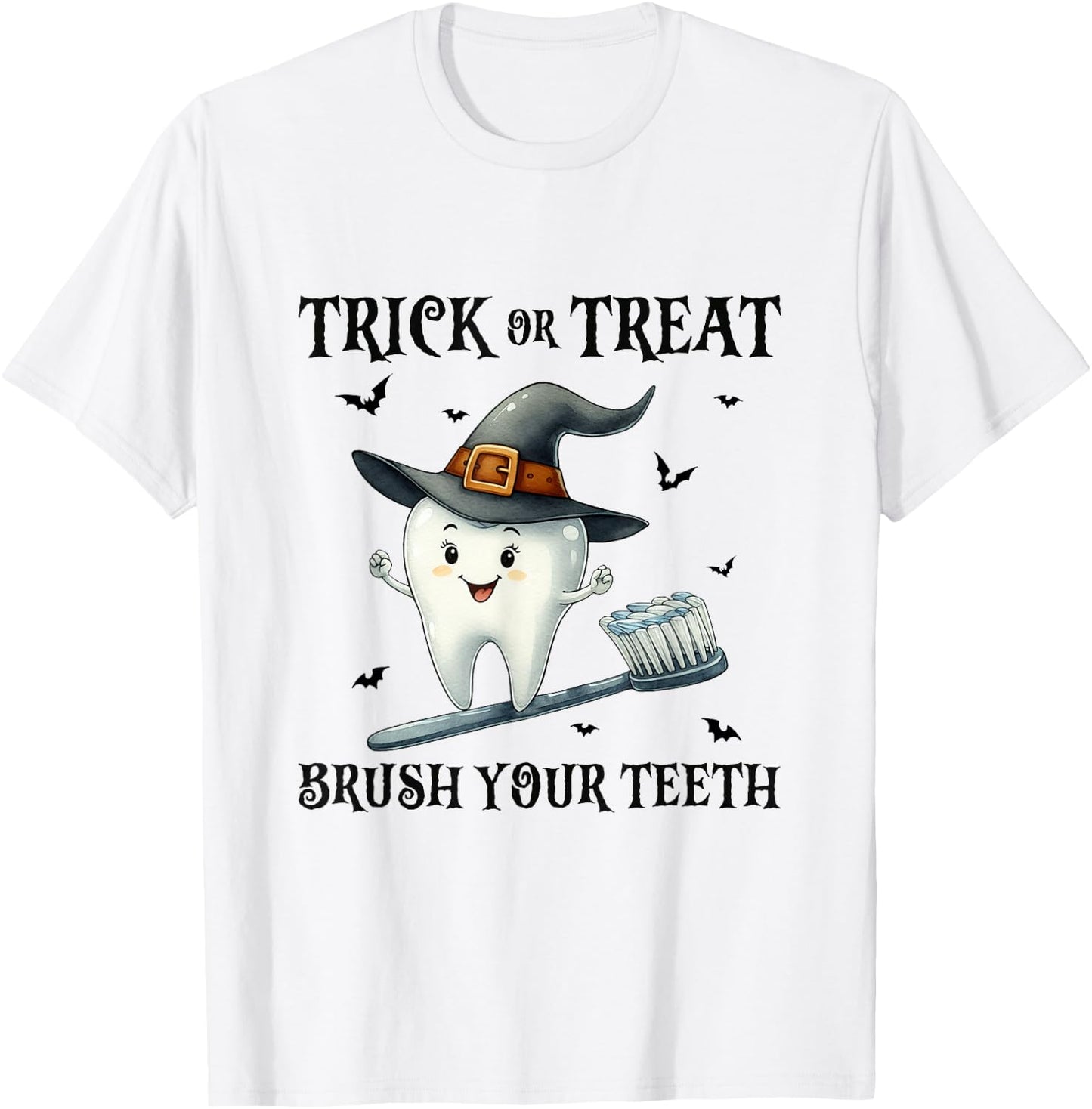 Trick Or Treat Brush Your Teeth Retro Witch Funny Halloween T-Shirt - T-Shirt | White