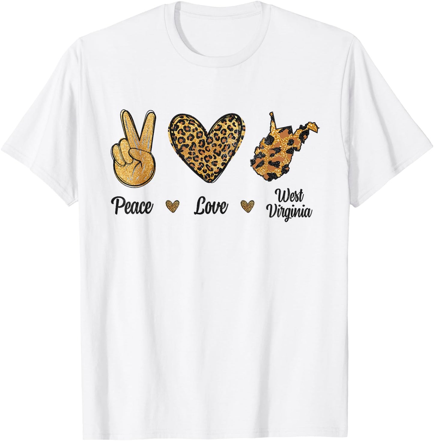 Peace Love West Virginia Leopard Flag Map Souvenirs Men Kids T-Shirt - T-Shirt | White