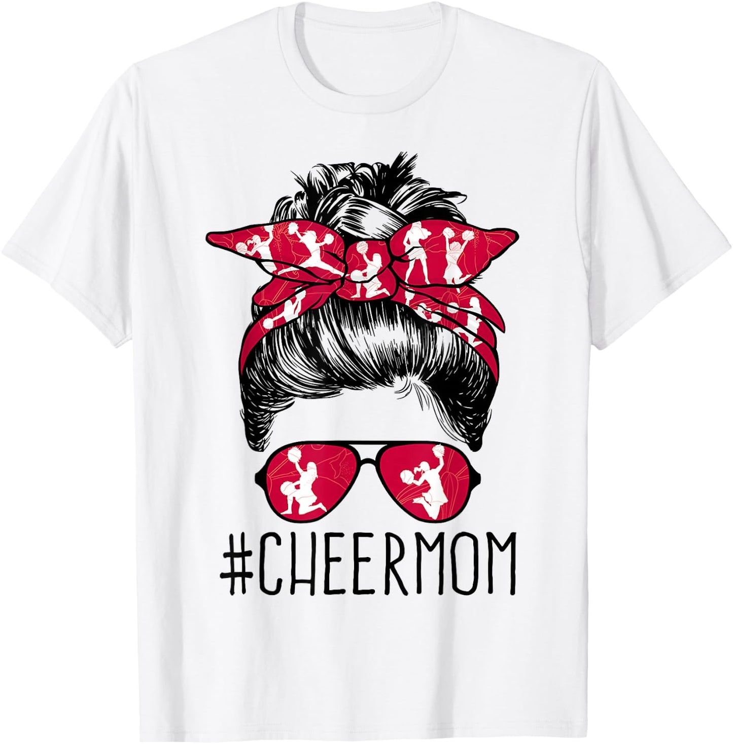 Cheer Mom Cheerleader Mama Life Messy Bun Mother's Day T-Shirt - T-Shirt | White