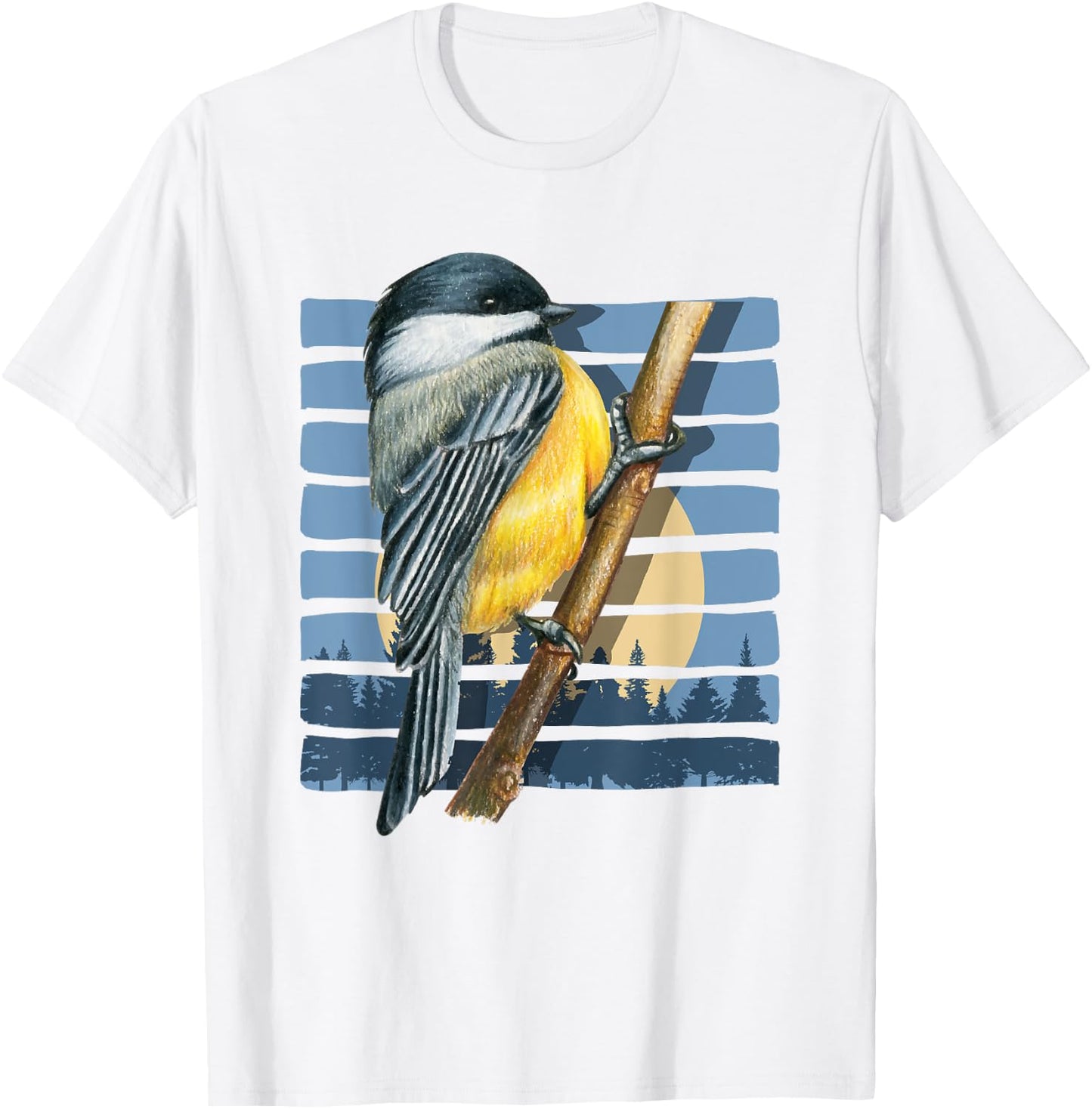 Moon Forest Bird Watching Nature Animal Retro Chickadee T-Shirt - T-Shirt | White