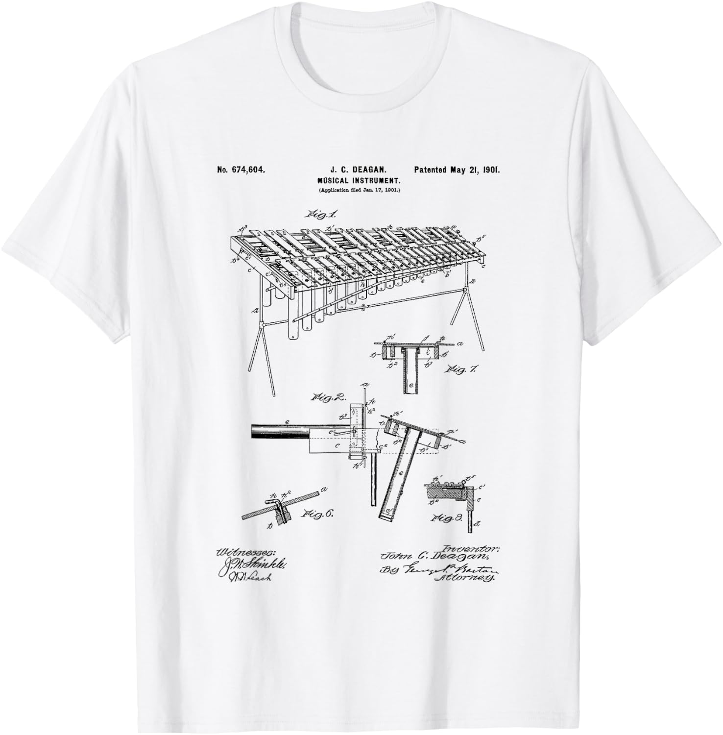 Marimba Blueprint Vintage Patent Instrument Marimba Player T-Shirt - T-Shirt | White