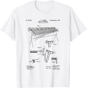 Marimba Blueprint Vintage Patent Instrument Marimba Player T-Shirt - T-Shirt | White