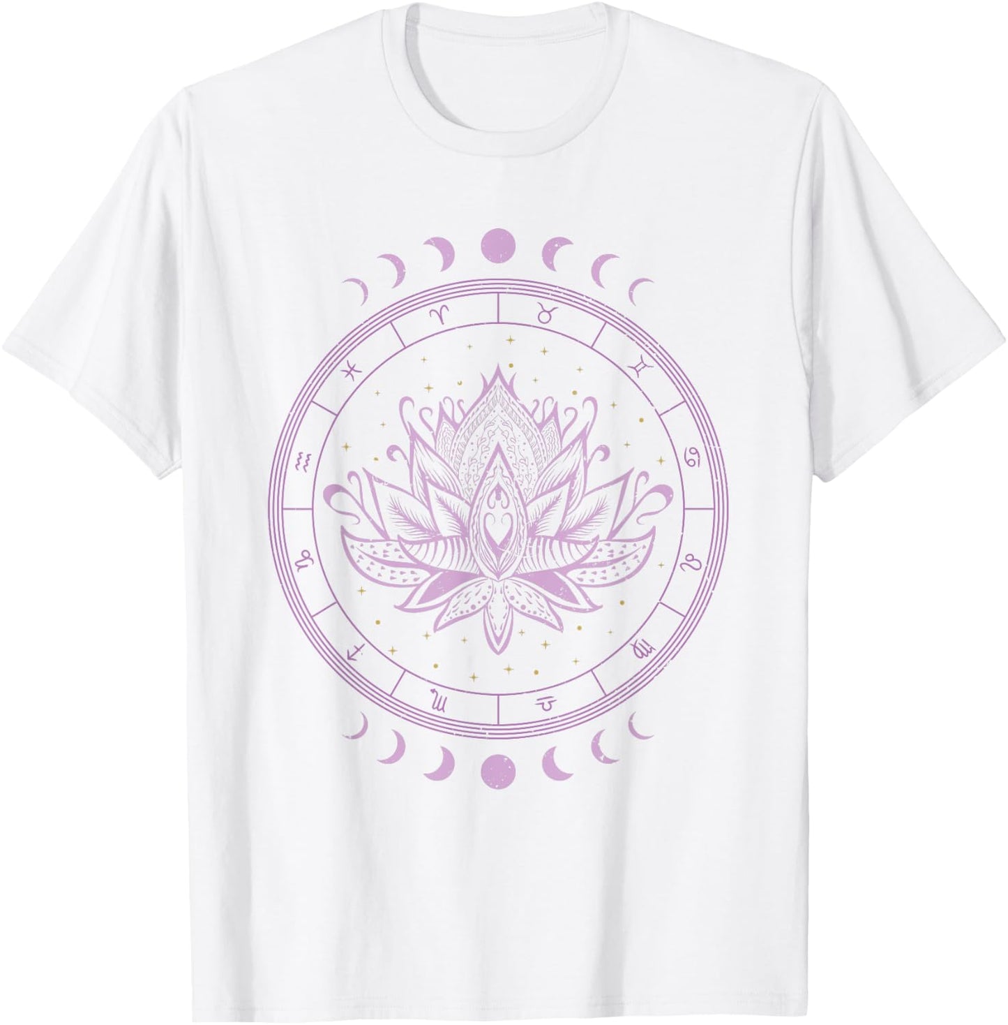 Spiritual Bohemian Yoga Astrology Zodiac Signs Lotus Flower T-Shirt - T-Shirt | White