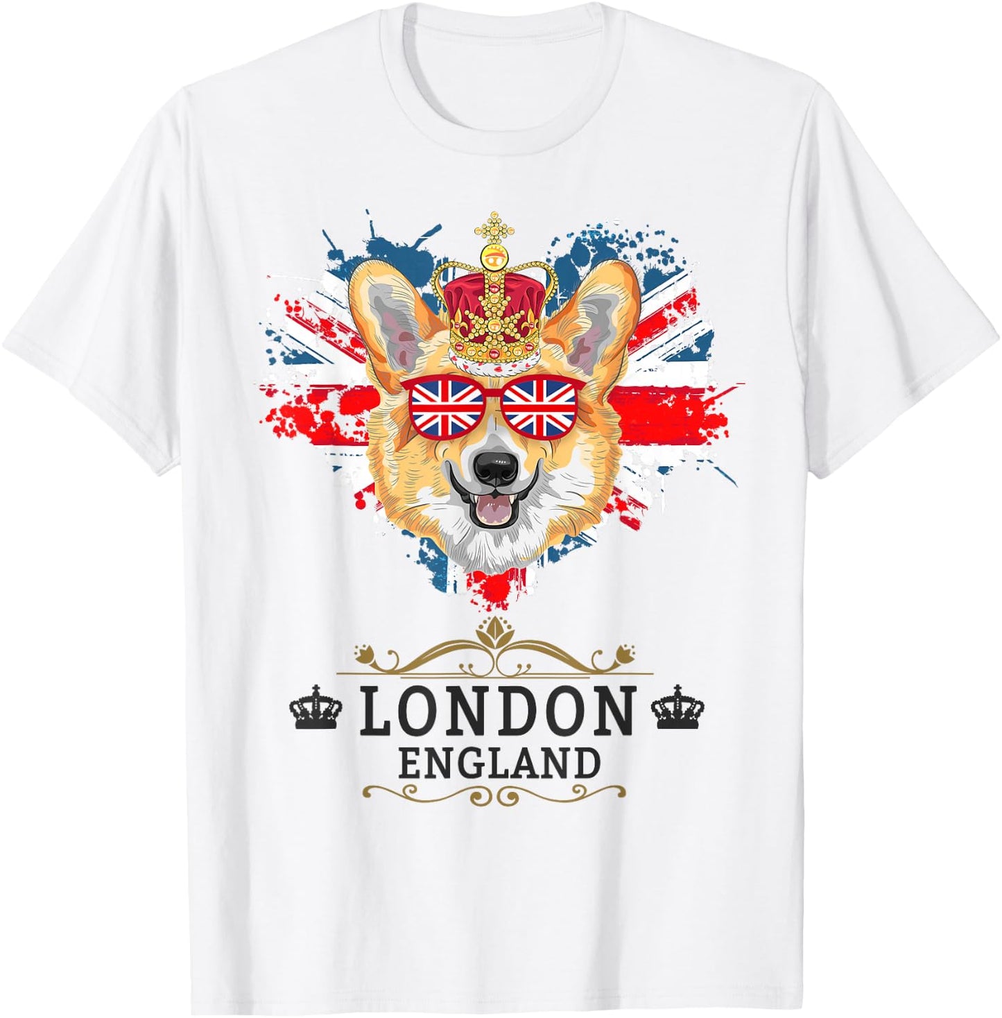 London Idea For Kids With Union Jack UK Flag & Corgi T-Shirt - T-Shirt | White