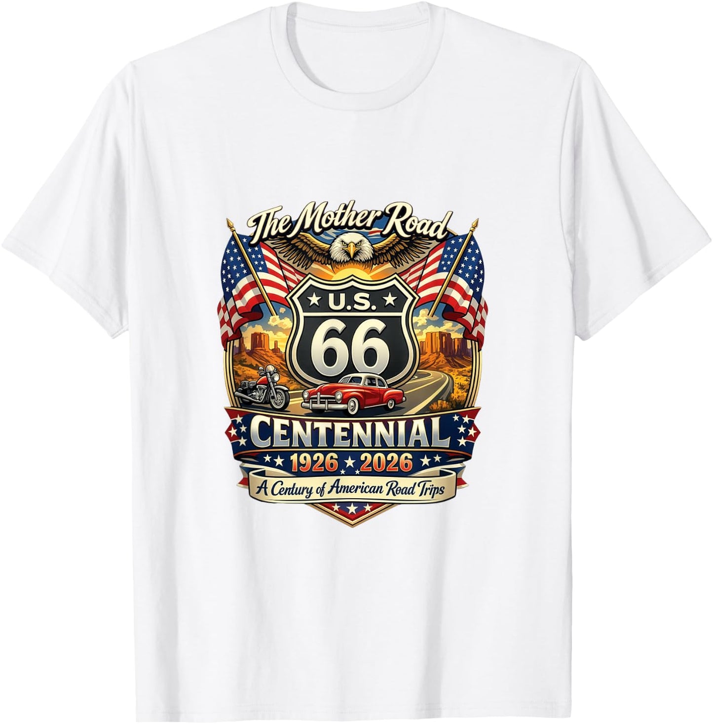 Vintage Highway 66 100 Year Anniversary Centennial Souvenir T-Shirt - T-Shirt | White
