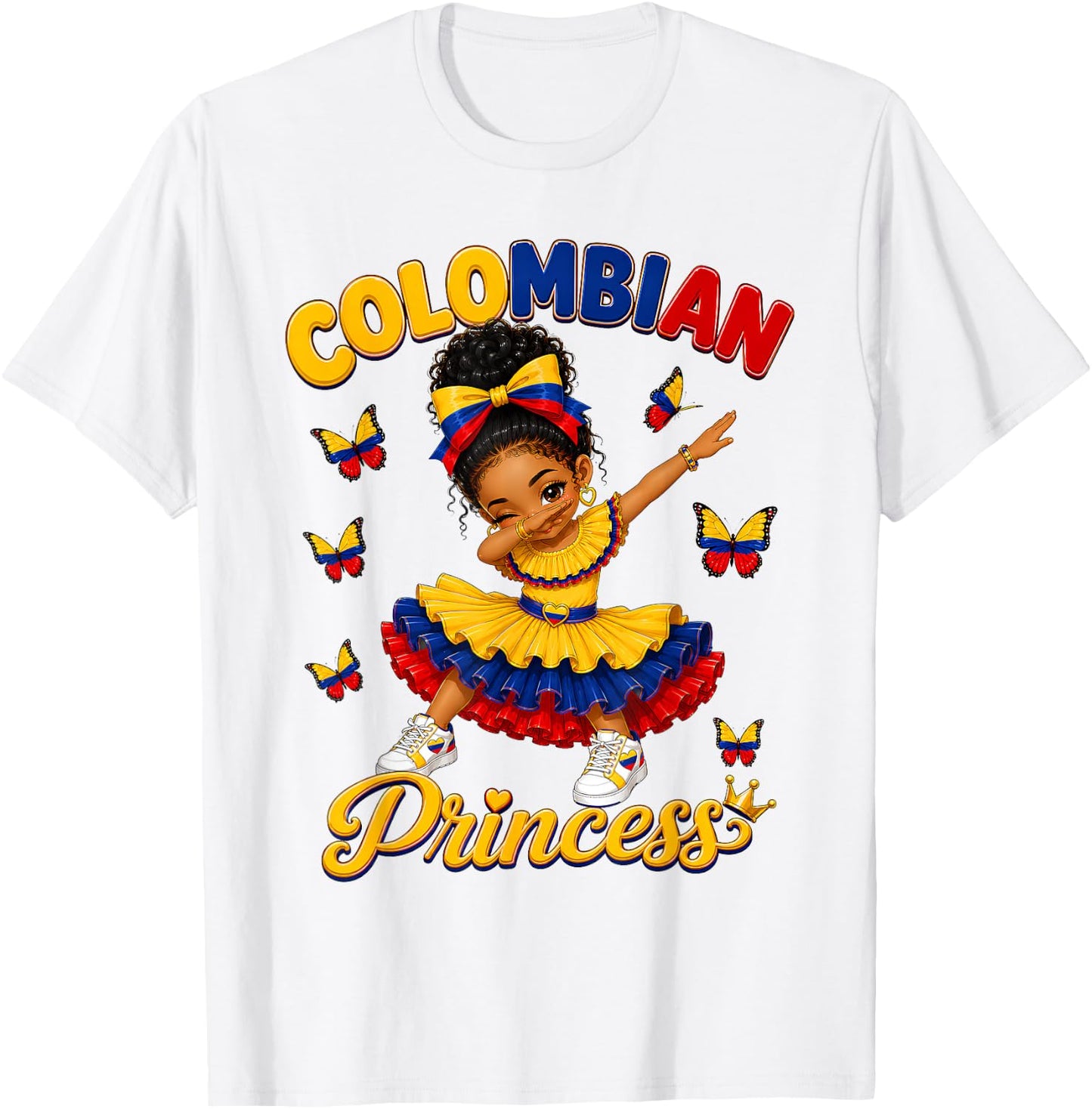 Colombia Princess Dabbing Colombian Flag Roots Girls Kids T-Shirt - T-Shirt | White