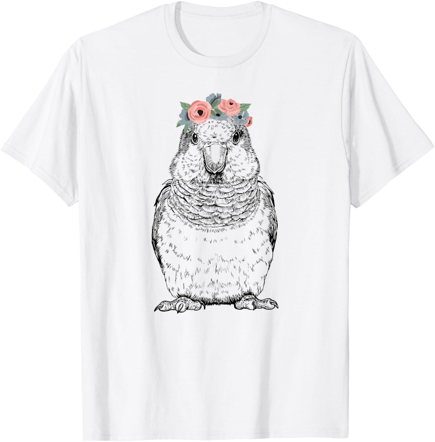 Quaker Parrot with Floral Headband Parrot Bird T-Shirt - T-Shirt | White