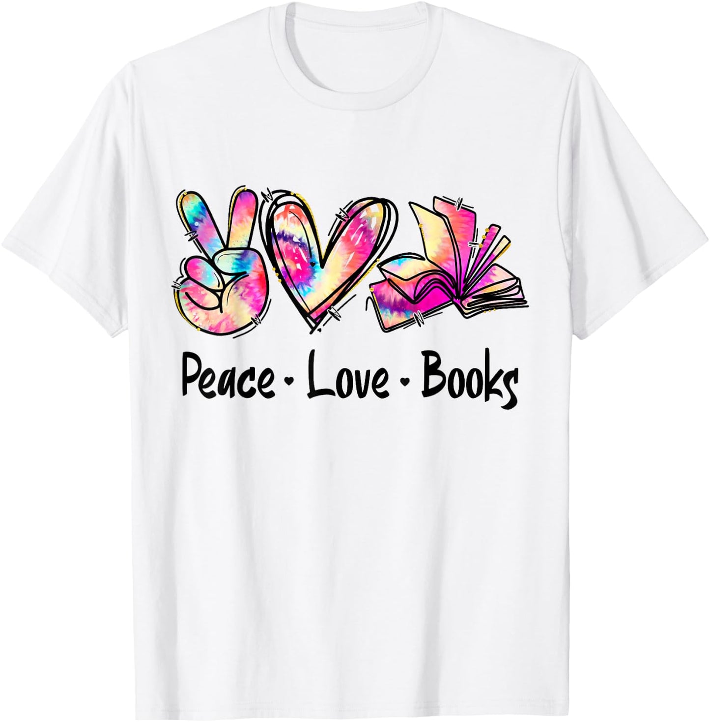 Peace Love Books Librarian Teacher Life Book Library Tie Dye T-Shirt - T-Shirt | White