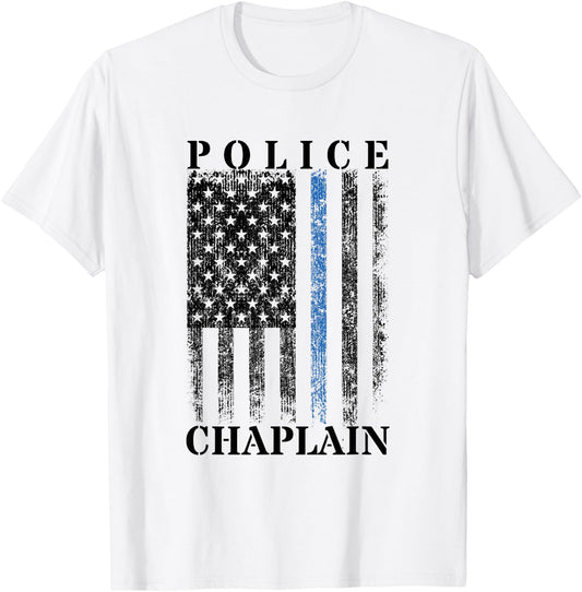 Police Chaplain American Flag USA Law Enforcement T-Shirt - T-Shirt | White