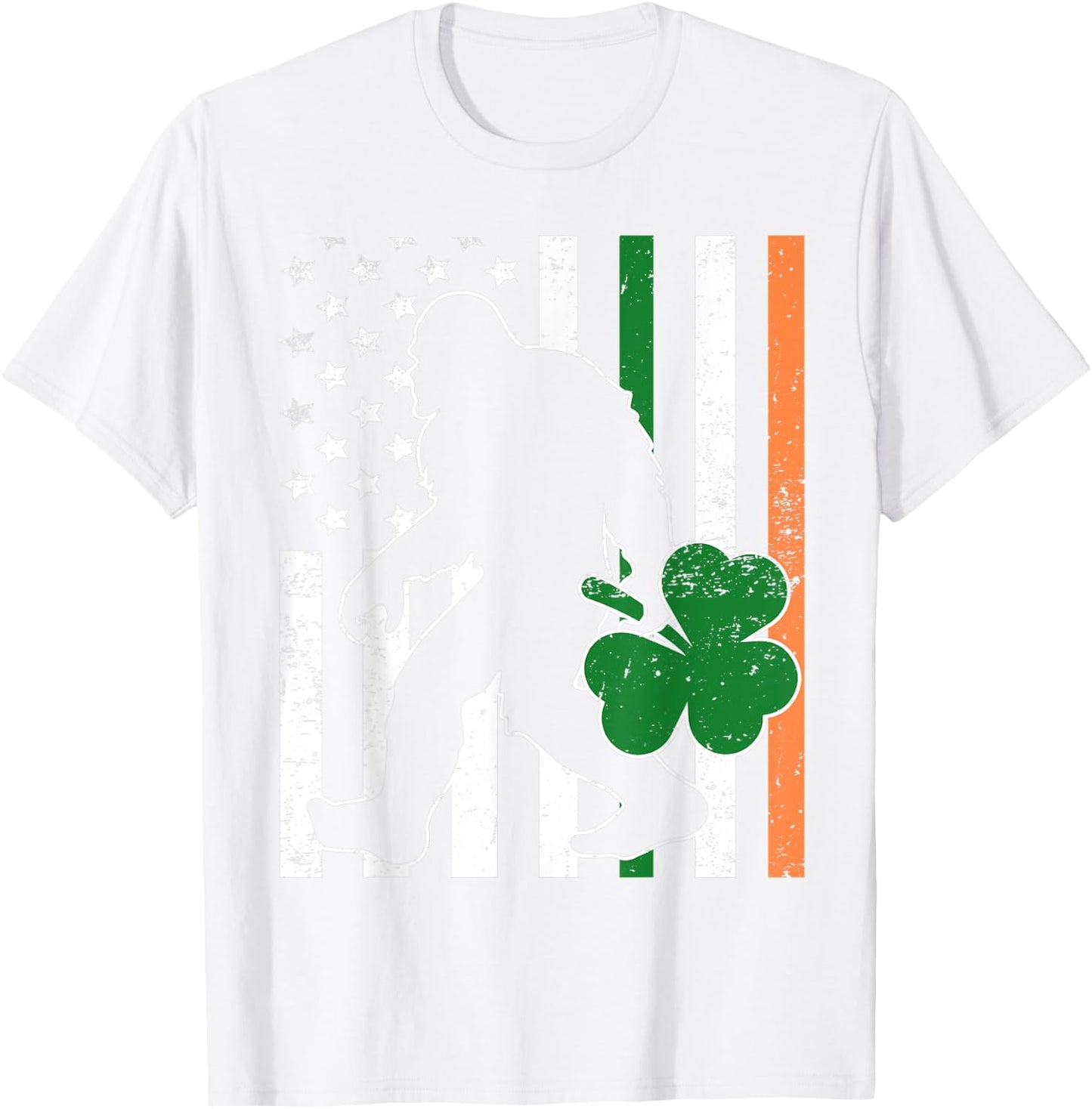 Funny St Patricks Day Bigfoot American Flag Irish Gift T-Shirt - T-Shirt | White
