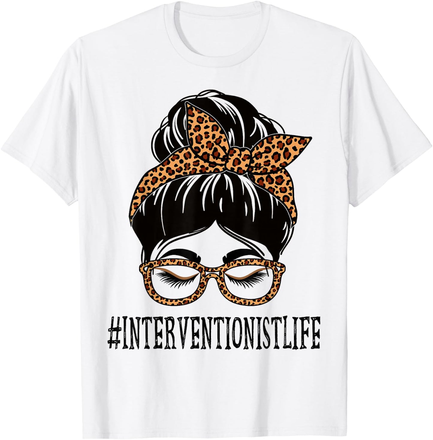 Interventionist Leopard Messy Bun Women Back To School T-Shirt - T-Shirt | White