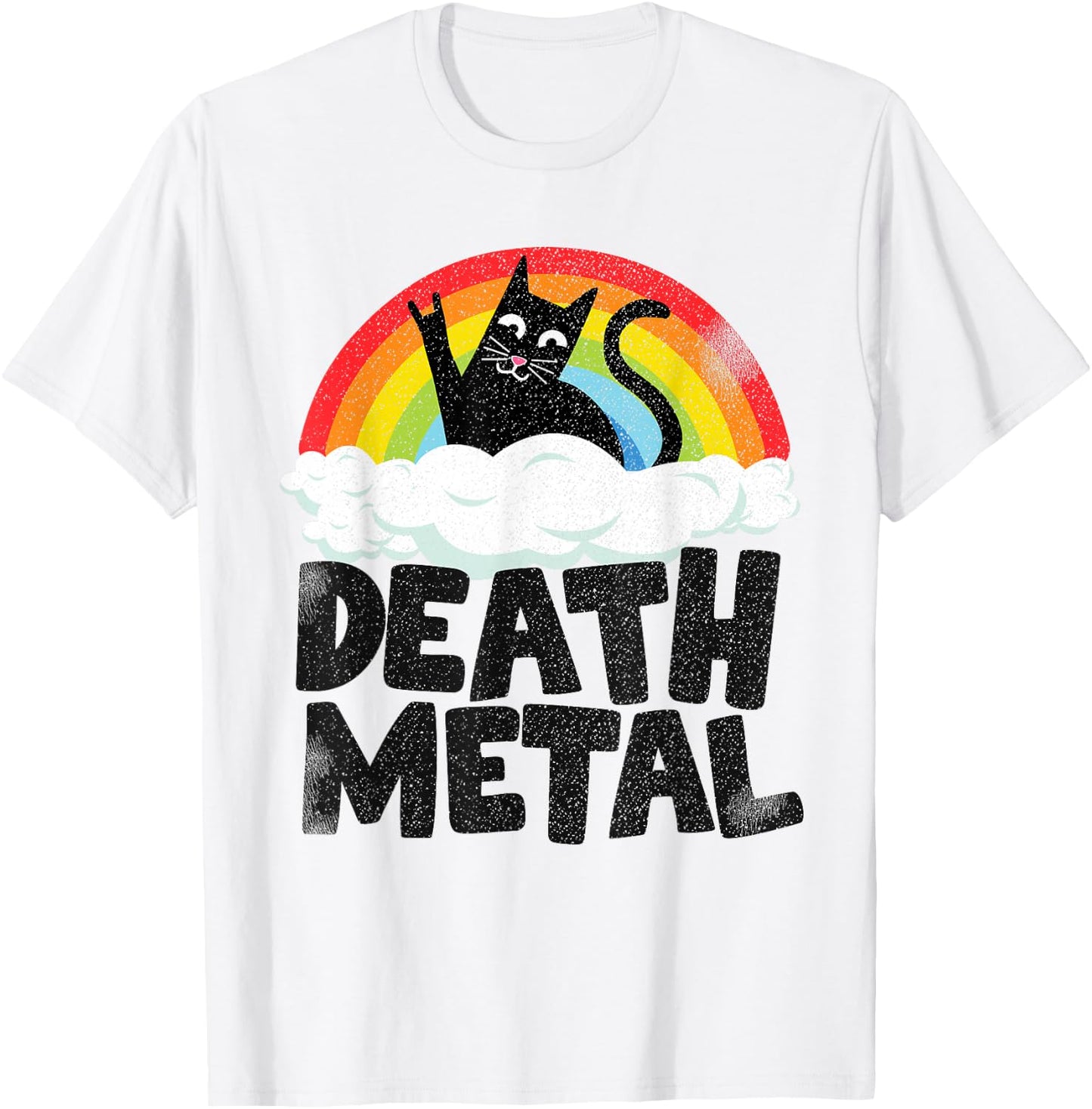 Cat Rainbow Heavy Metal Band Kids Goth Funny Death Metal T-Shirt - T-Shirt | White