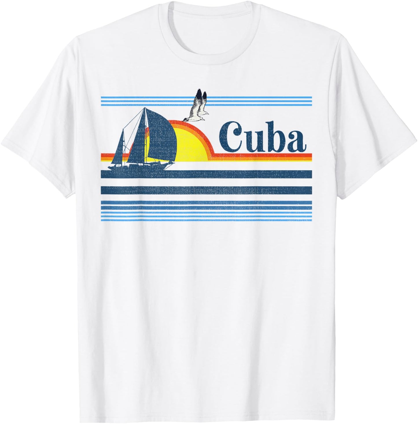 Cuba - Travel Beach Retro 70s 80s Sailing Boat Sunset Surf Men Women Kids T-Shirt - T-Shirt | White