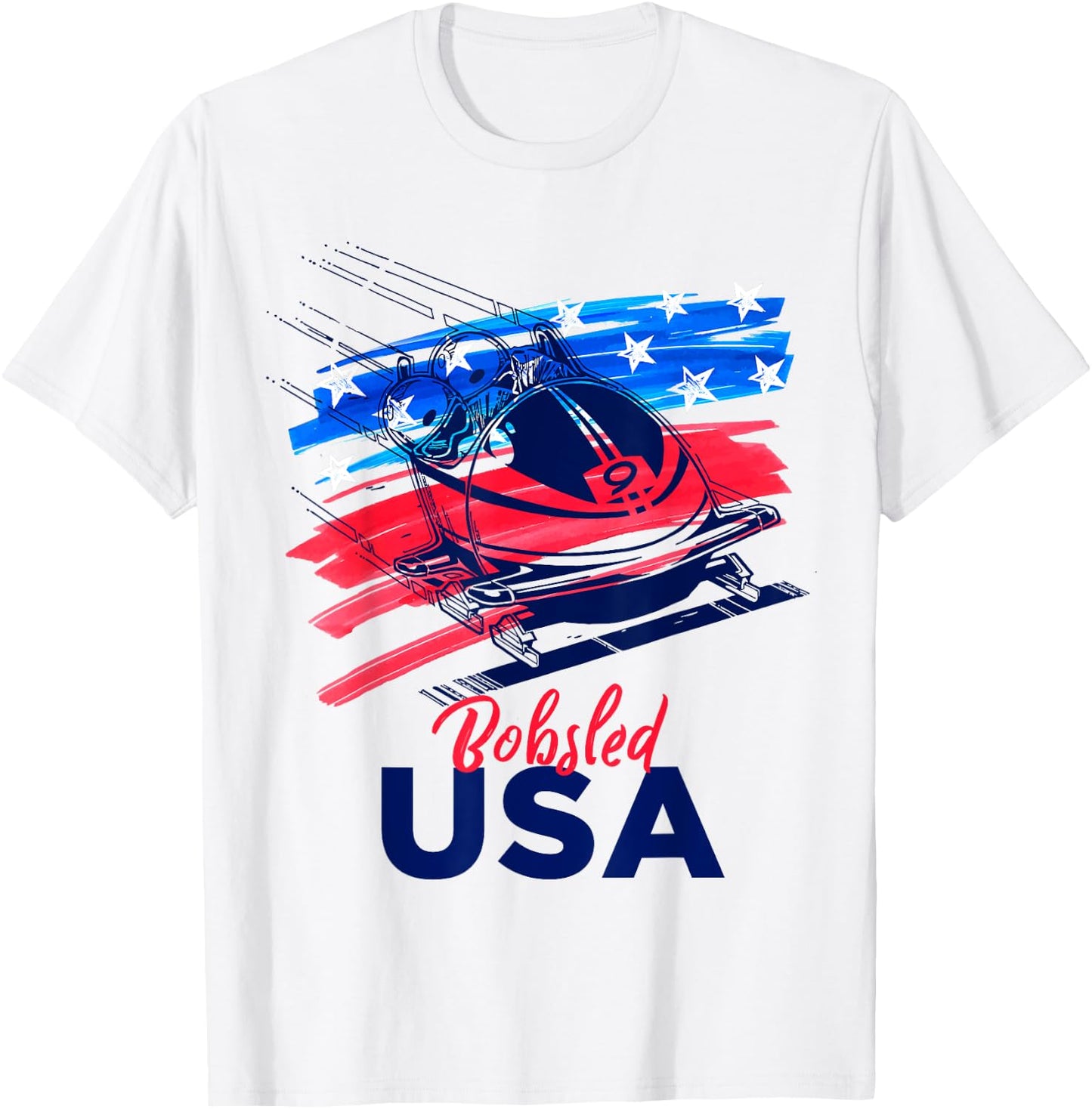 Bobsled USA Support the Team USA Flag Skeleton Winter T-Shirt - T-Shirt | White