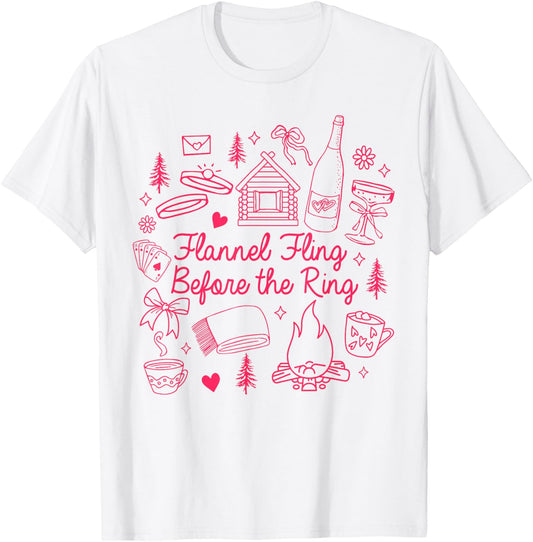 Fall Bachelorette Camping Cozy Flannel Fling Before The Ring T-Shirt - T-Shirt | White