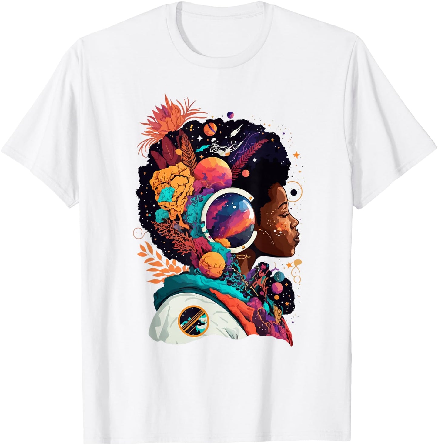 Melanin Space Astronaut African Afro woman Empowered Beauty T-Shirt - T-Shirt | White