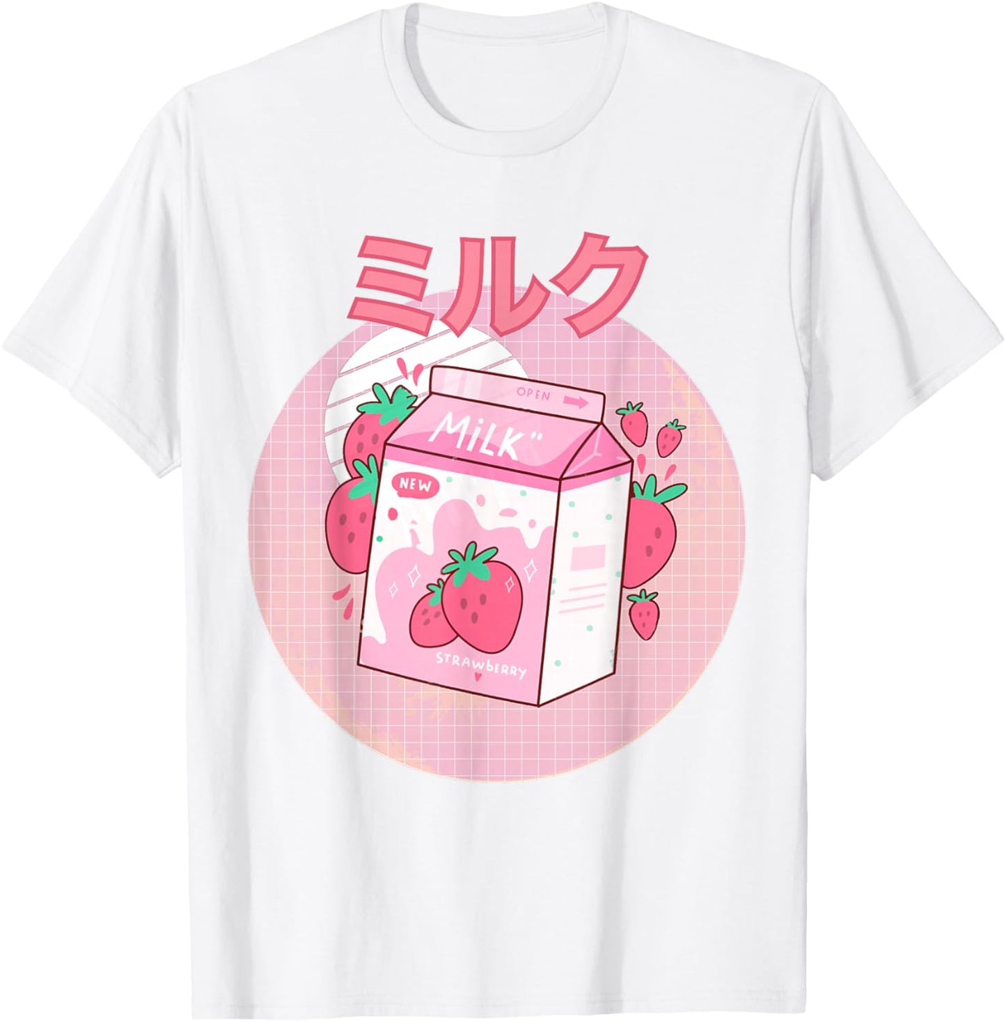 Strawberry Milkshake Carton Pink Funny Japanese Retro 90s T-Shirt - T-Shirt | White