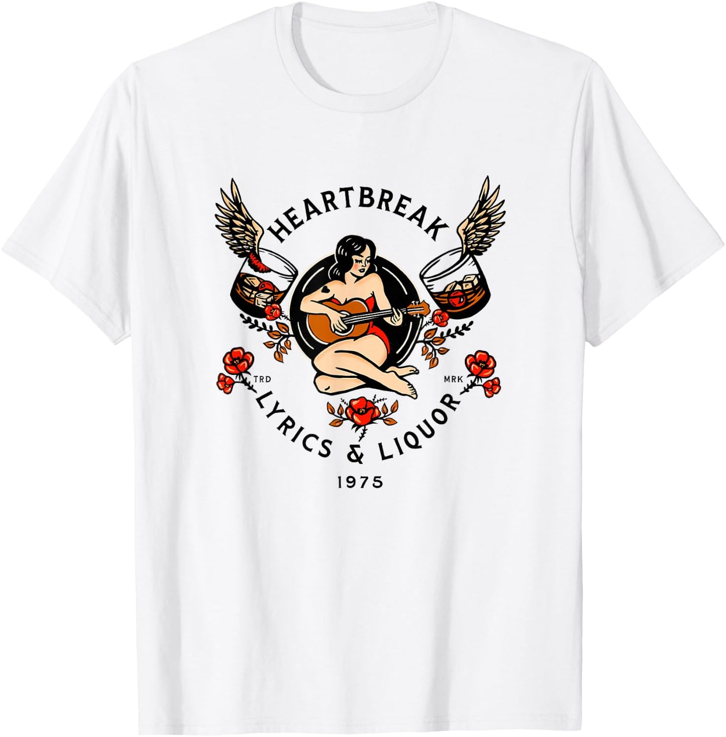Heartbreak Lyrics & Liquor. Vintage Pinup Girl Guitar Art Small T-Shirt - T-Shirt | White