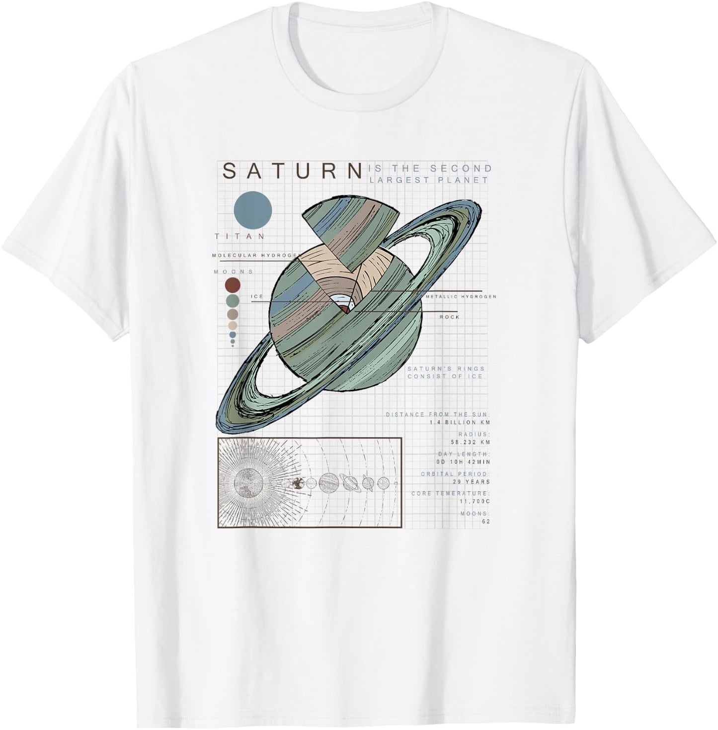 Saturn Facts Second Largest Planet T-Shirt - T-Shirt | White