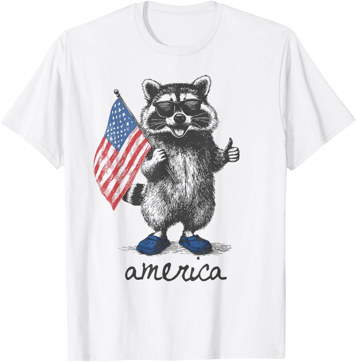 American Funny Patriotic Raccoon 250 Years 4th of July T-Shirt - T-Shirt | White
