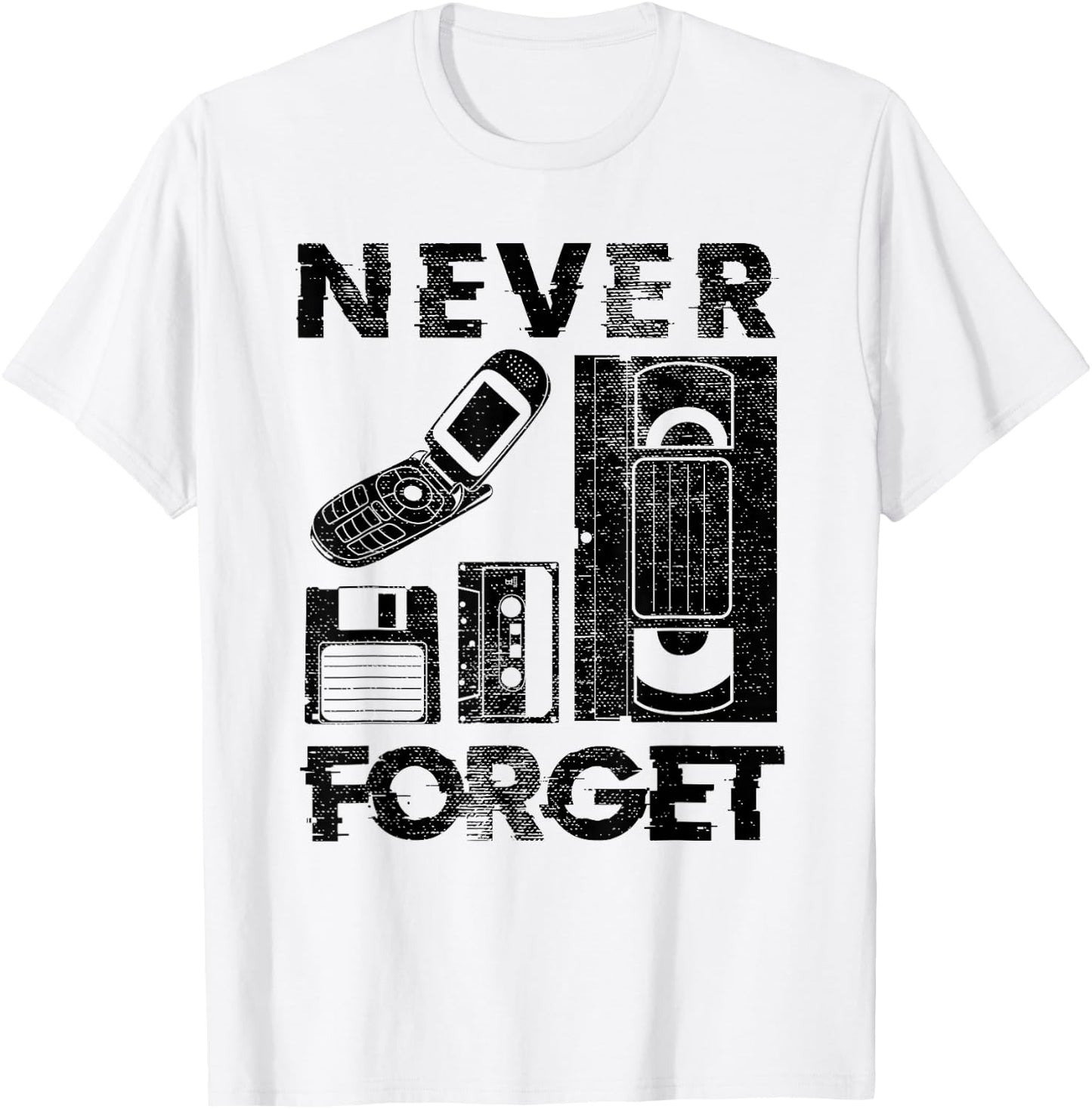 Never Forget The 90's Floppy Disk Flip Phones VHS Cassette T-Shirt - T-Shirt | White