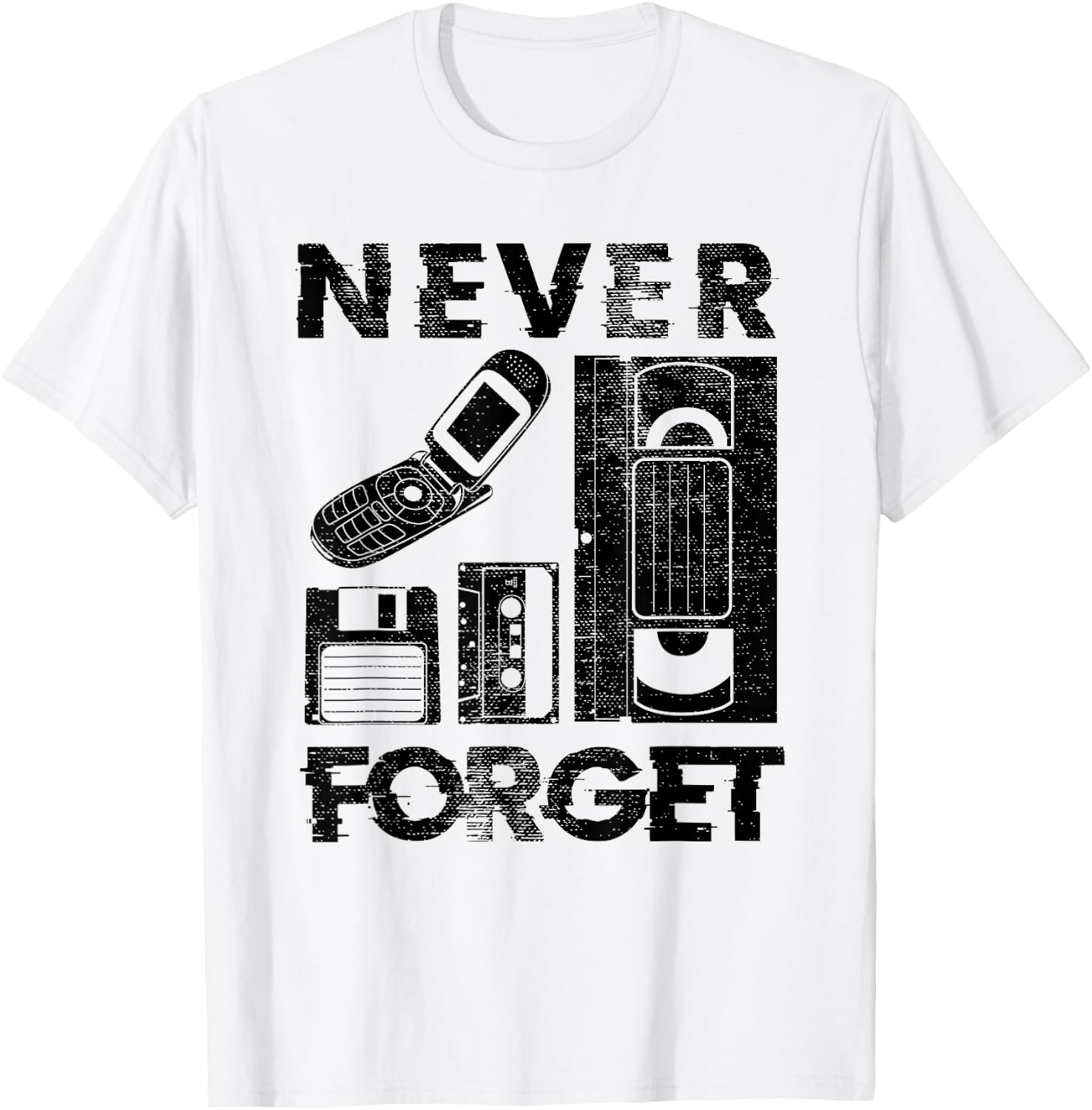 Never Forget The 90's Floppy Disk Flip Phones VHS Cassette T-Shirt - T-Shirt | White
