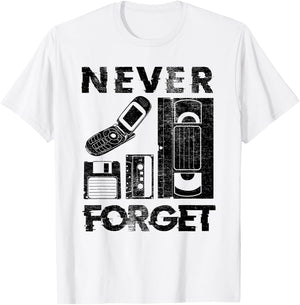 Never Forget The 90's Floppy Disk Flip Phones VHS Cassette T-Shirt - T-Shirt | White